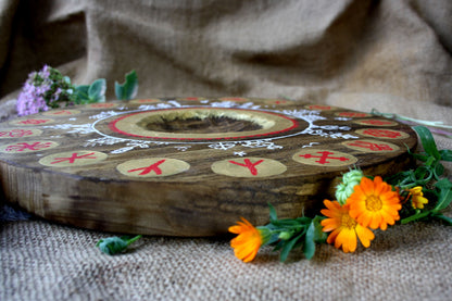 Round altar for the gods with runes