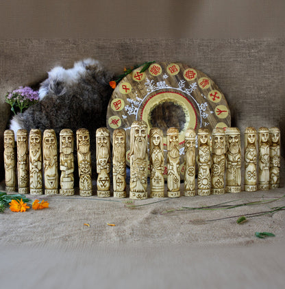 Full Slavic pantheon wooden statues hand carved Slavic gods collection