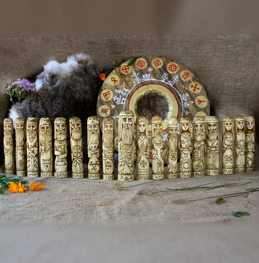 Full Slavic pantheon wooden statues hand carved Slavic gods collection