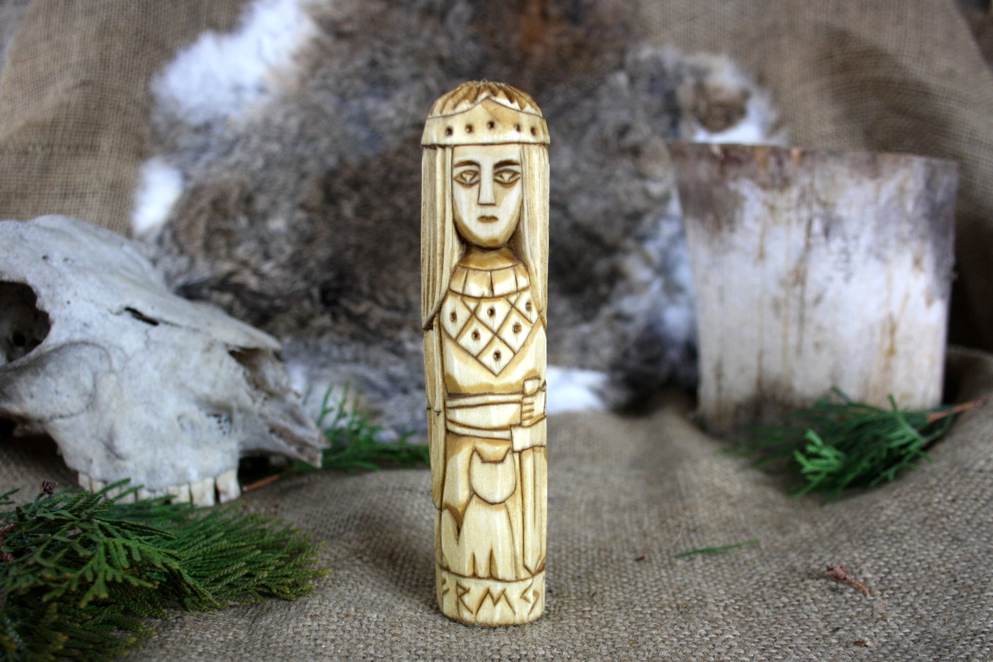 Wooden figurine of norse goddess Freya