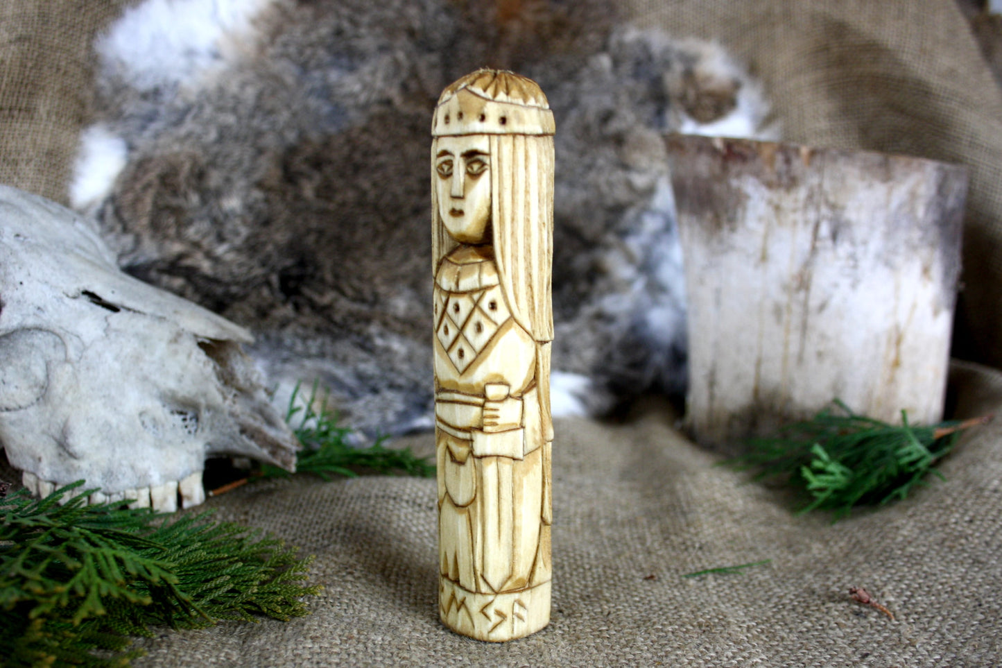 Wooden figurine of norse goddess Freya