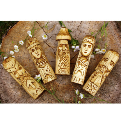 Viking god statue set made from natural linden wood