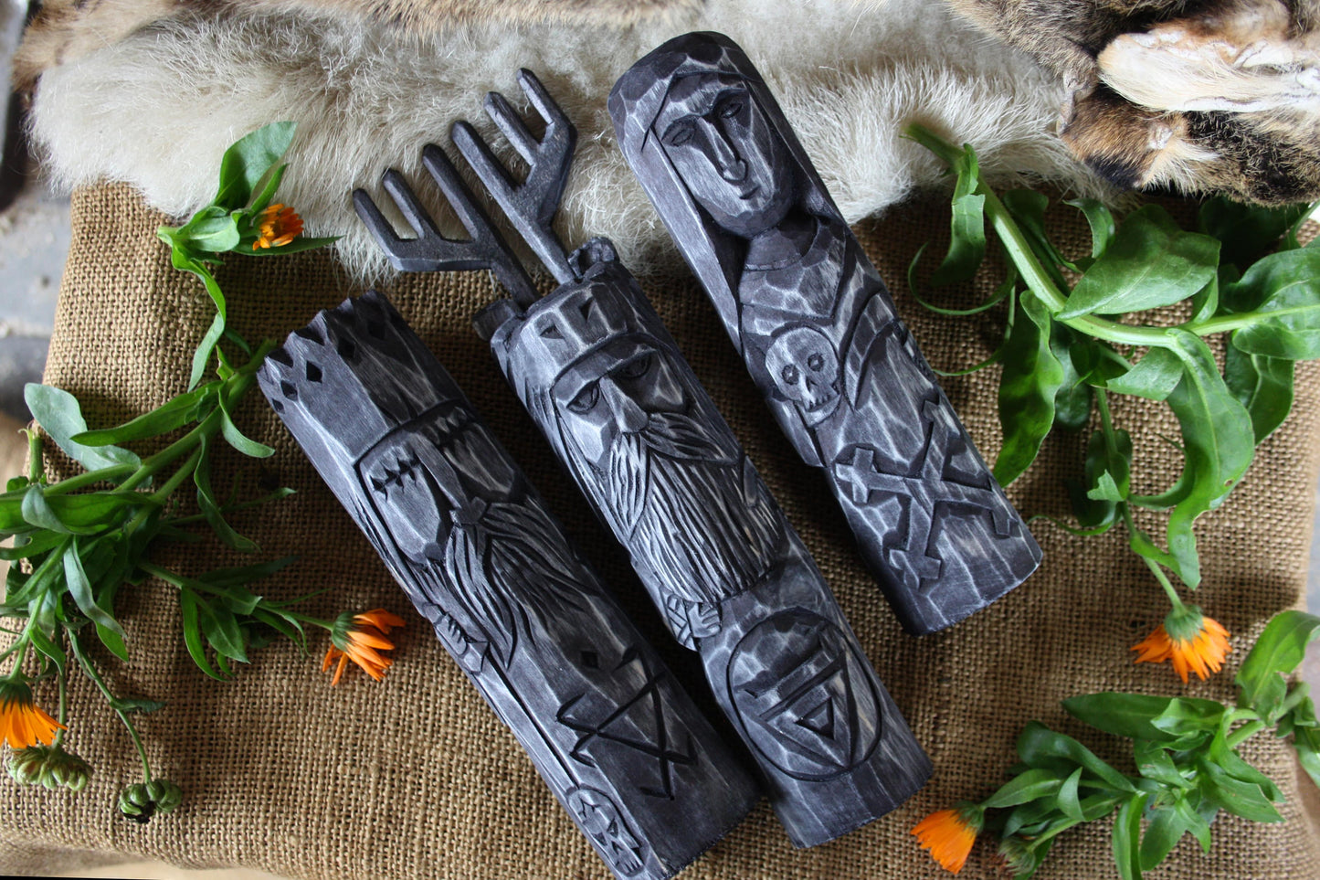 Set of main black slavic gods. Veles Marana Chernobog