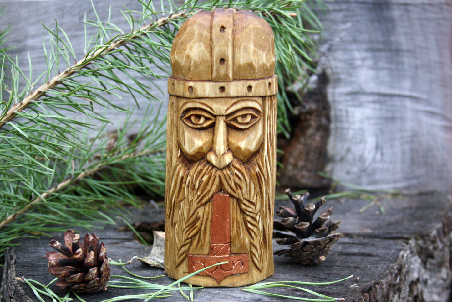 Wooden panel of Norse god THOR