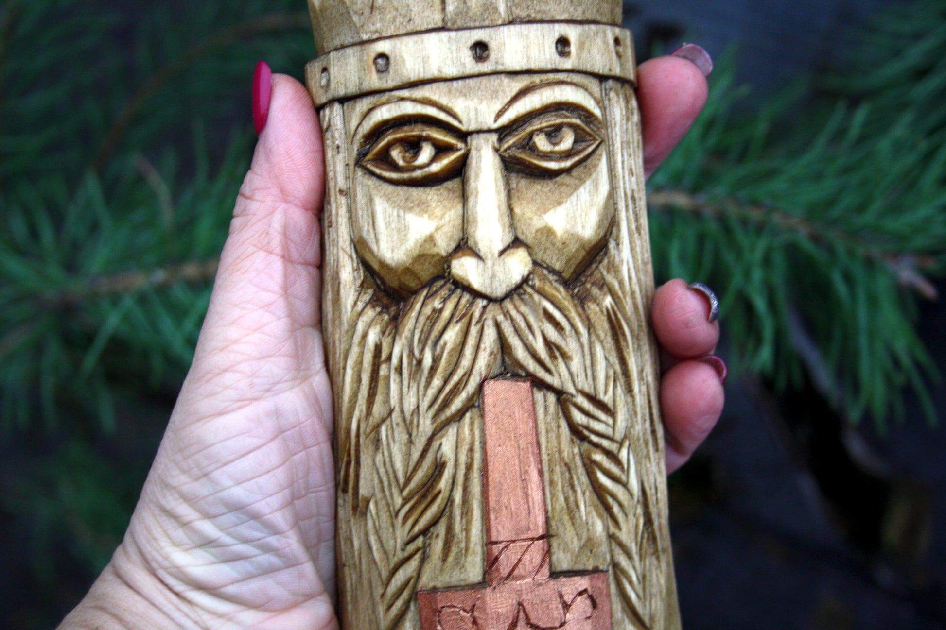 Wooden panel of Norse god THOR
