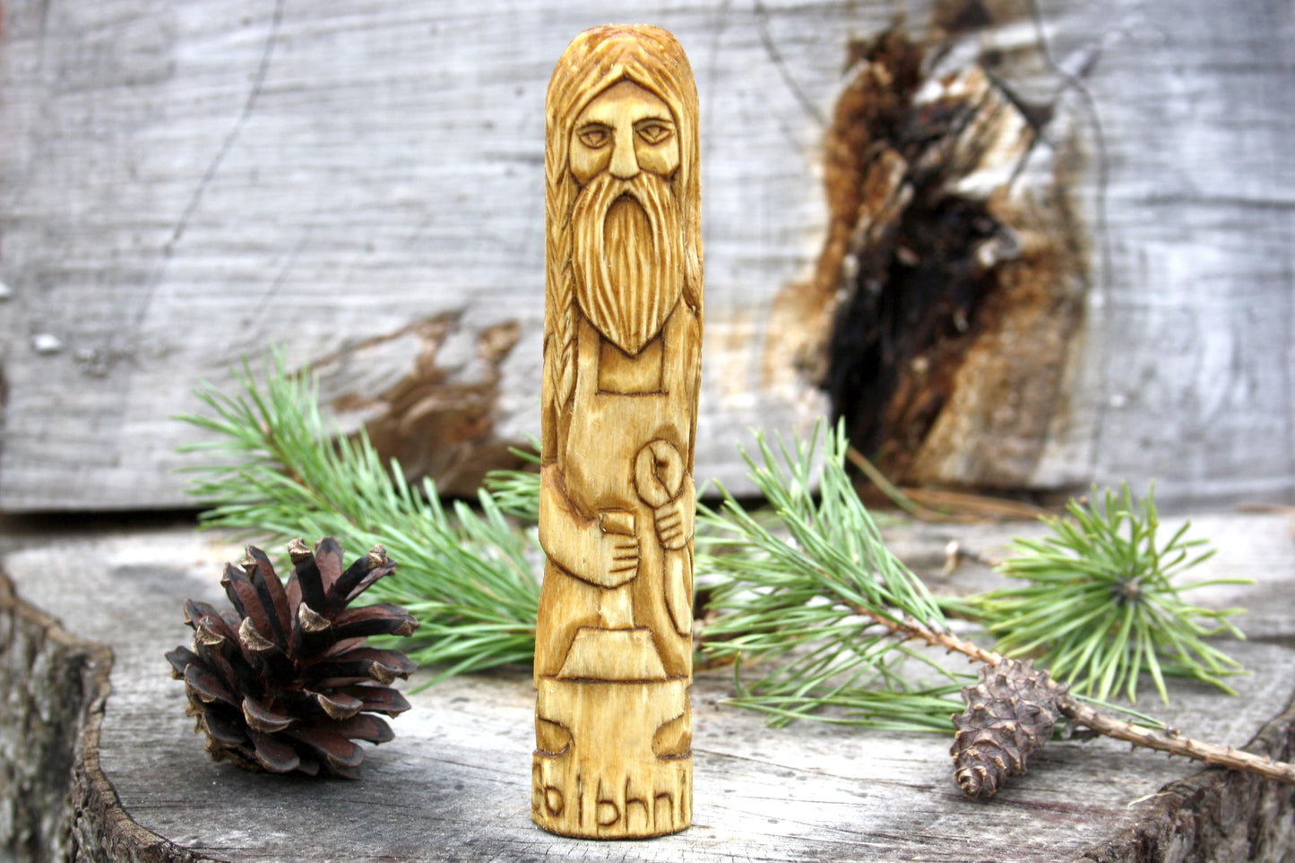 Celtic God GOIBHNIU wooden statue