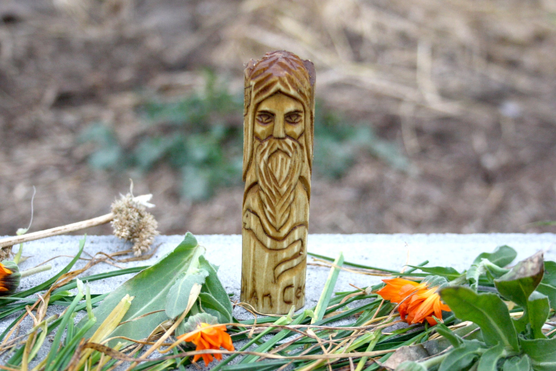 Small wooden celtic altar. handcrafted statue. ogma, dian cecht and angus. celtic goddess statues