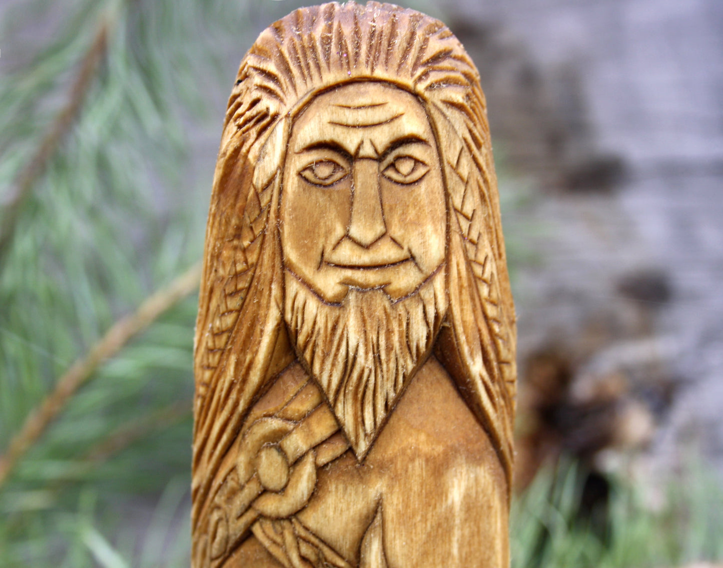 Norse god loki. big hand crafted wooden statue of loki. viking's god. hand crafted wooden statue.