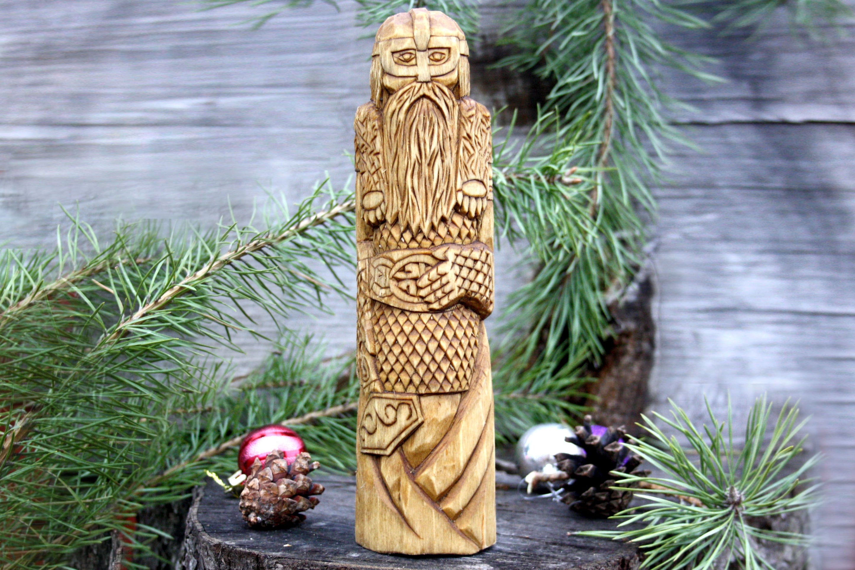 Wooden Statue of Thor. Norse God Thor. Viking's god. Hand crafted
