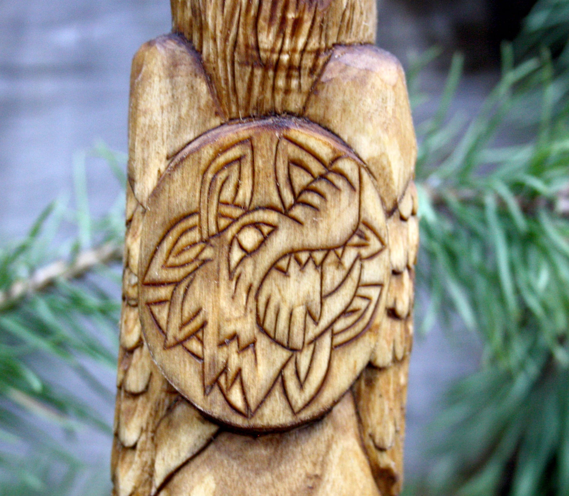 Norse god tyr. big hand crafted wooden statue of tyr. norse god of war wooden statue. statue celtic