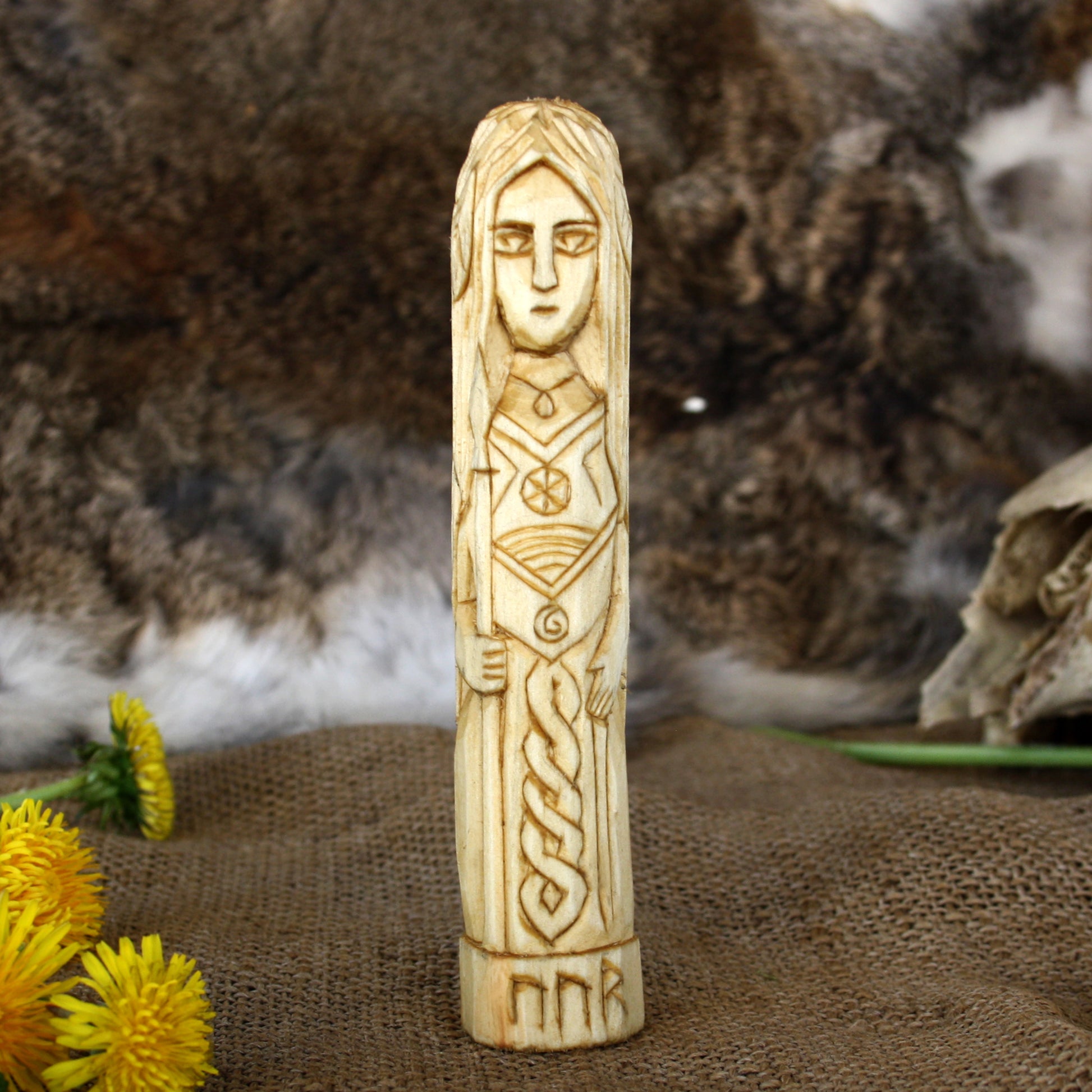 Vor wooden statue 15 cm front view hand carved Norse goddess figurine