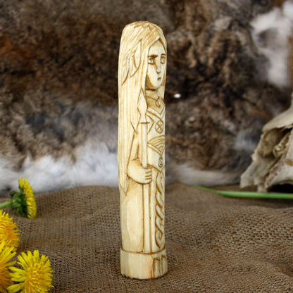 Vor Norse goddess wooden figurine side view hand carved Viking statue