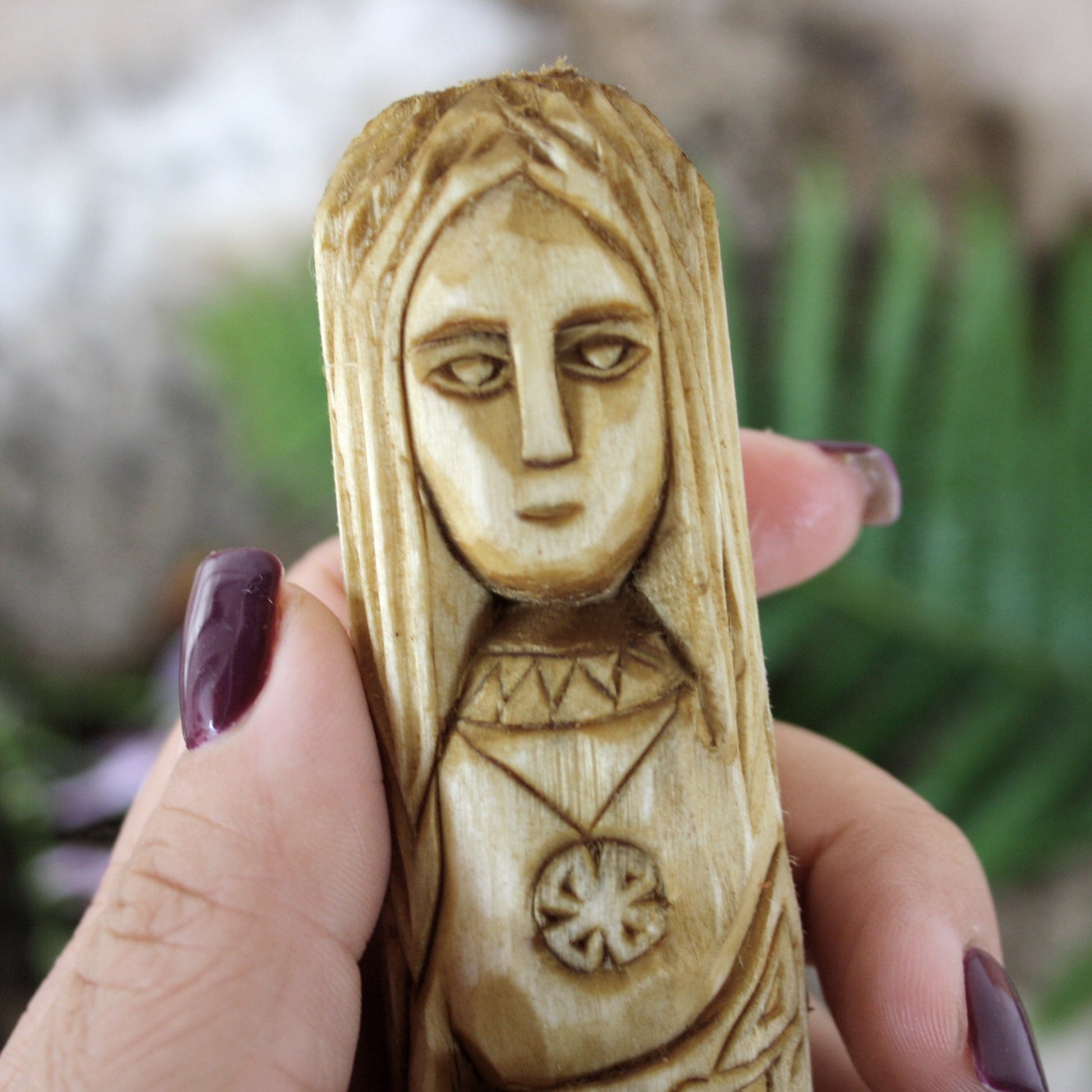 Aibell Celtic goddess 15cm wooden statue detailed carving held in hand