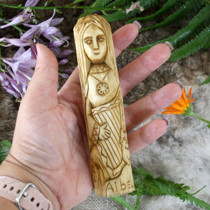 Aibell Celtic goddess 15cm hand-carved wooden statue held in hand