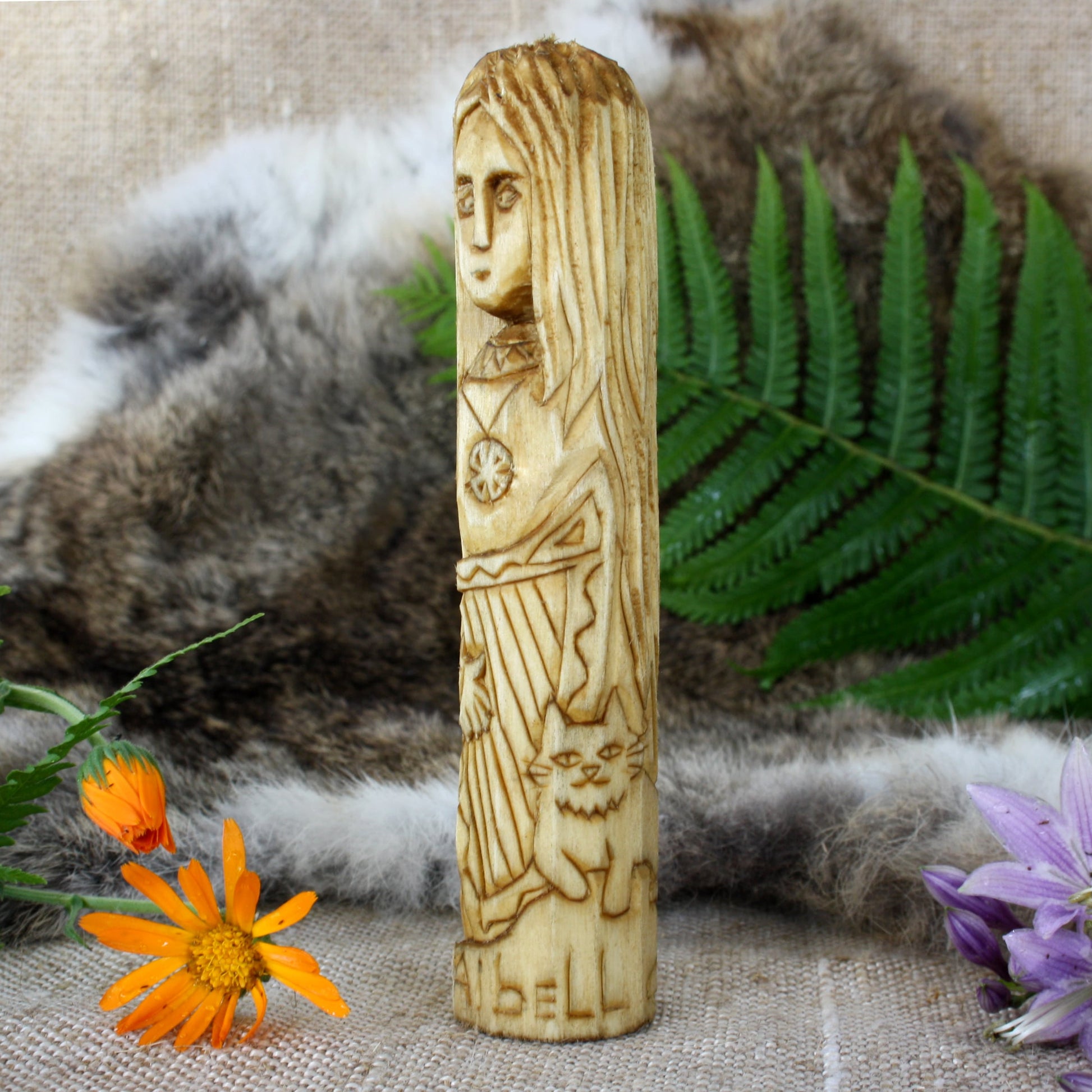 Aibell Celtic goddess 15cm wooden statue opposite side view