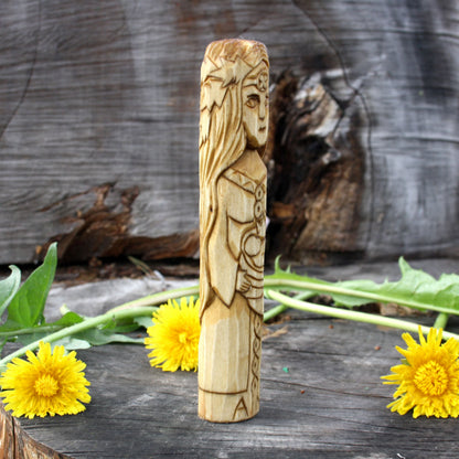 Áine Celtic goddess 15cm wooden statue opposite side view