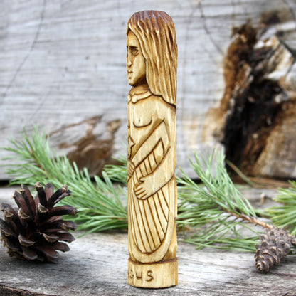 Angus Celtic god 15cm wooden statue side detail