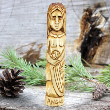 Angus Celtic god of love and youth 15cm hand-carved wooden statue front viewview