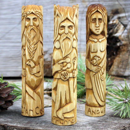 Angus with other 15cm Celtic gods hand-carved wooden statues