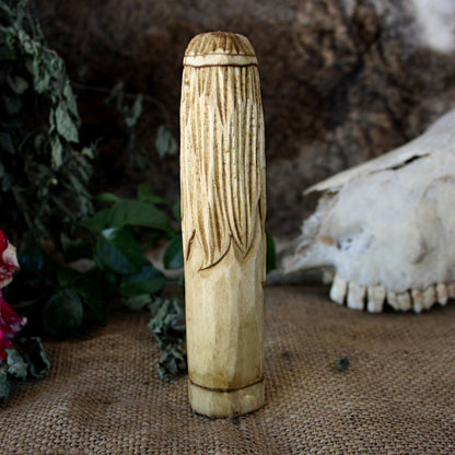 Arawn Celtic god 15cm hand-carved wooden statue back view
