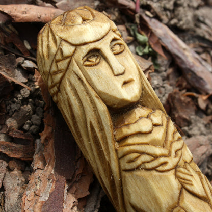 Arianrhod Celtic goddess 15cm face detailed hand-carved wooden figure
