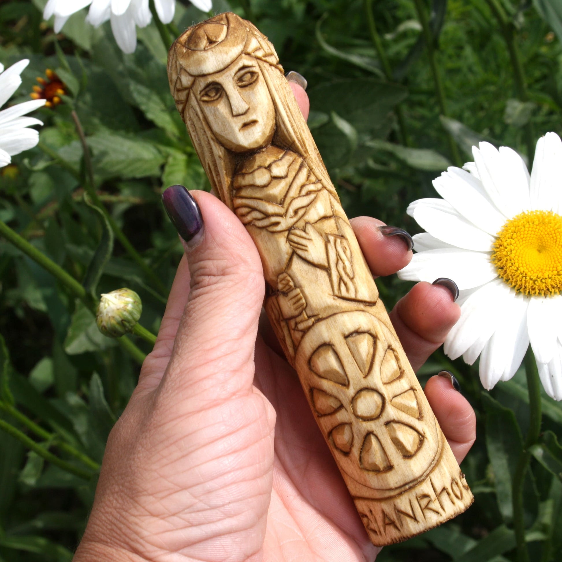 Arianrhod Celtic goddess 15cm hand-carved wooden statue held in hand