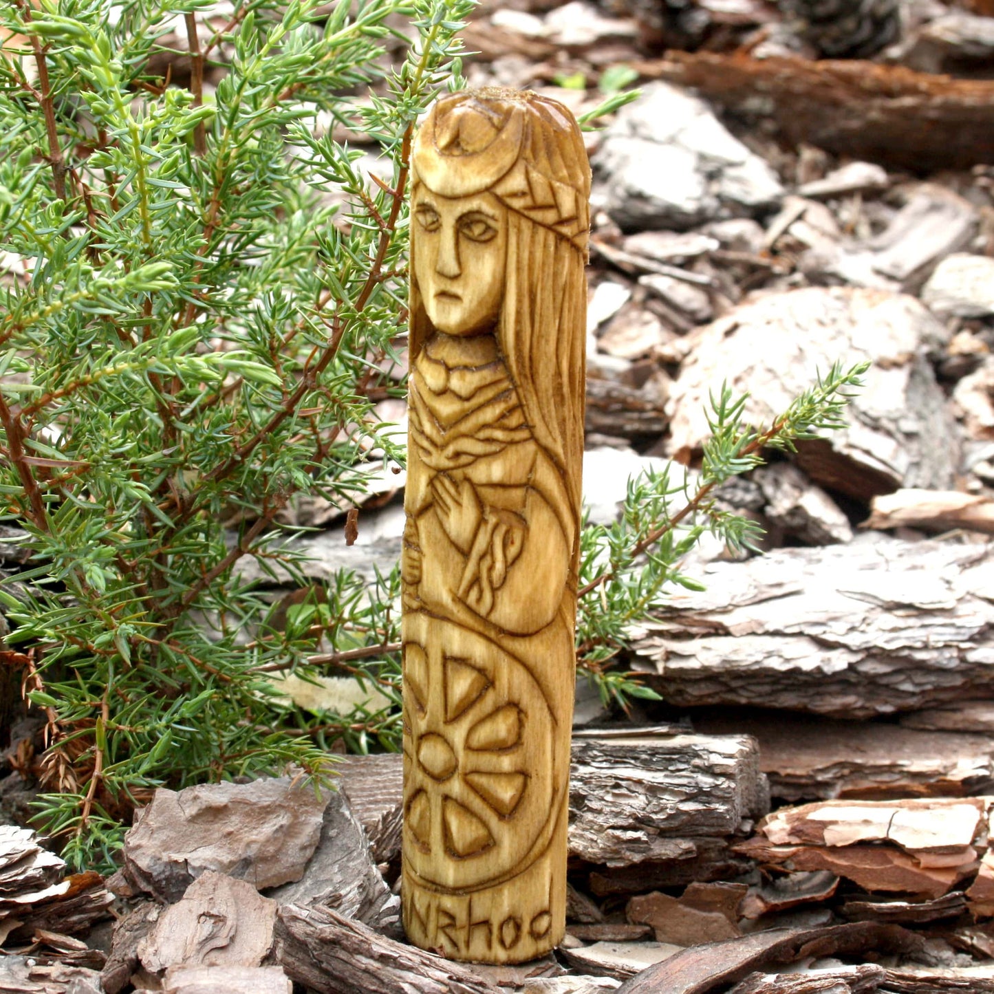 Arianrhod Celtic goddess 15cm wooden statue opposite side view