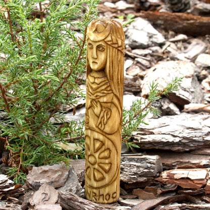 Arianrhod Celtic goddess 15cm wooden statue opposite side view