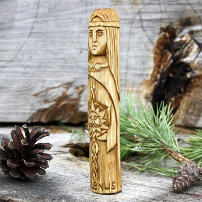Belenus Celtic god of light and healing 15cm hand-carved wooden statue side view