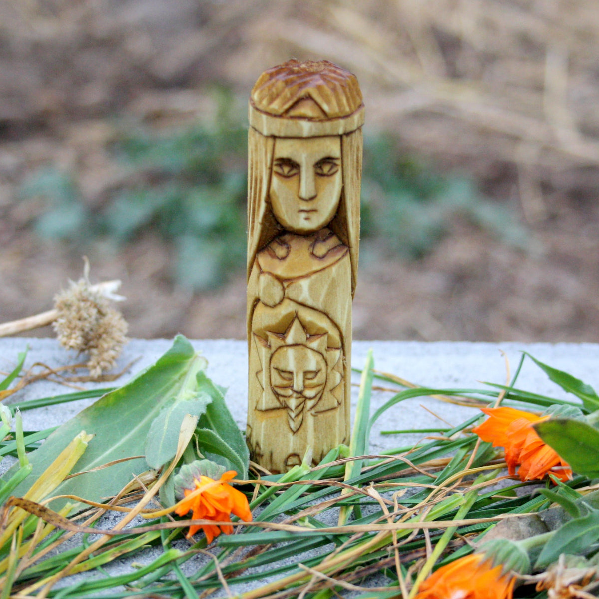 10 cm hand-carved wooden Belenus figurine inspired by Celtic mythology