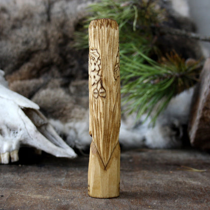 Blodeuwedd Celtic goddess 15cm hand-carved wooden statue back view