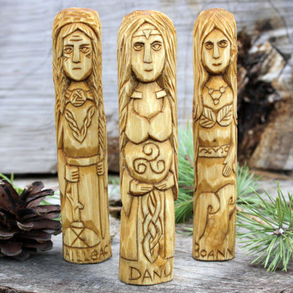 Boann with other 15cm Celtic gods and goddesses hand-carved wooden statues