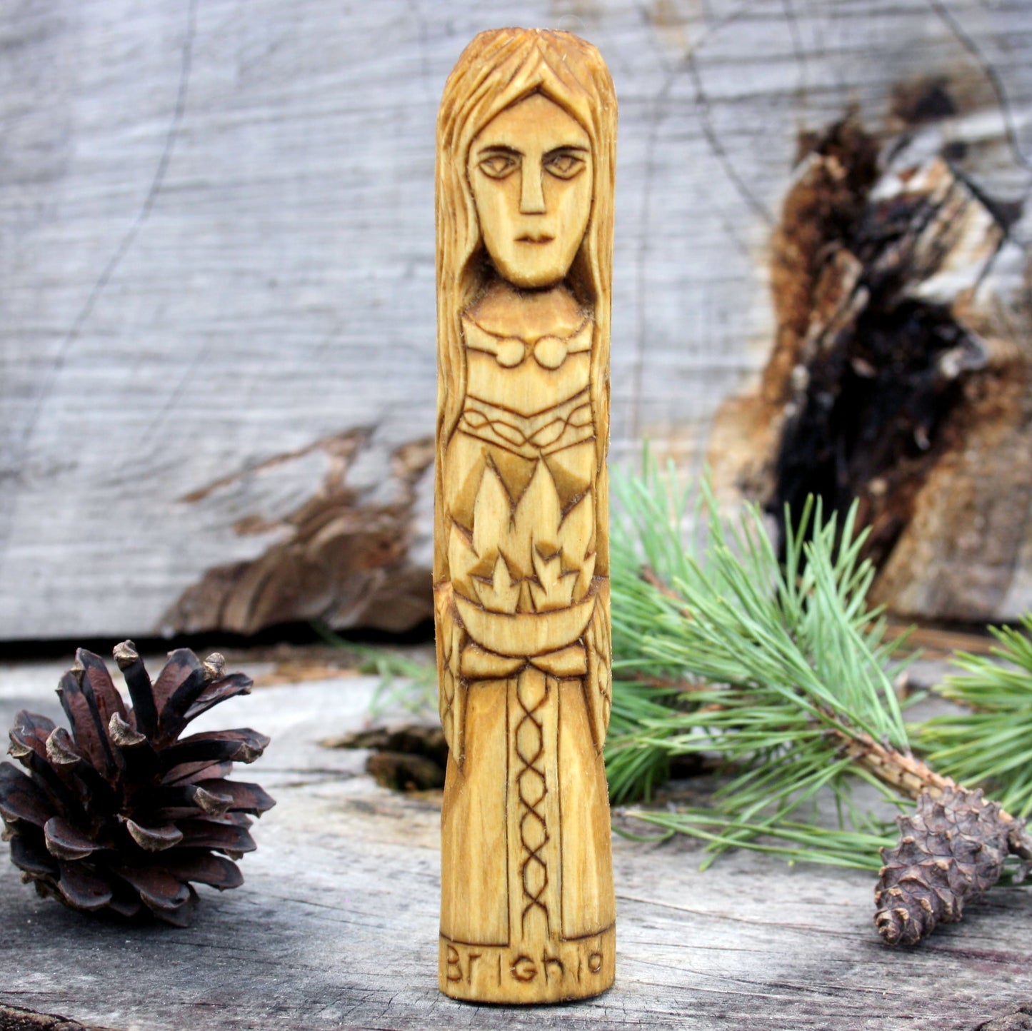 Brighid Celtic goddess 15cm hand-carved wooden figurine from Celtic altar set
