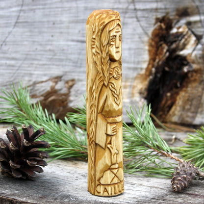 Cailleach Celtic goddess of winter 15cm hand-carved wooden statue side view