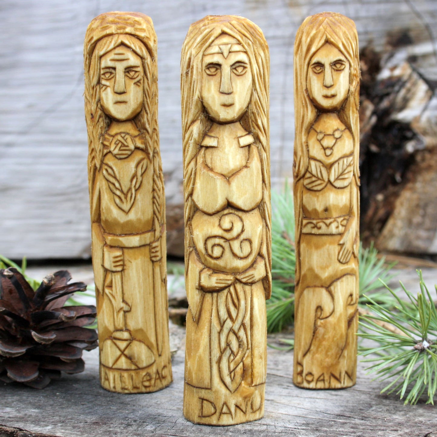 Celtic mythology gods and goddesses hand-carved wooden statue collection