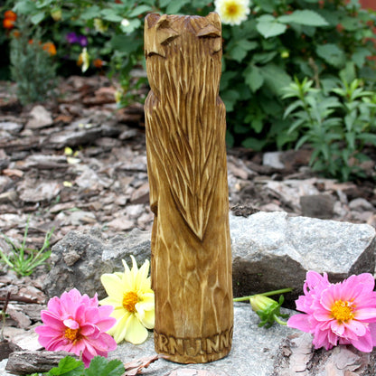 Back view of the hand-carved wooden Cernunnos statue