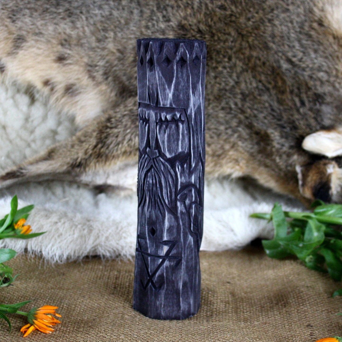 Left side of Chernobog dark Slavic wooden idol 20 cm hand carved from linden wood