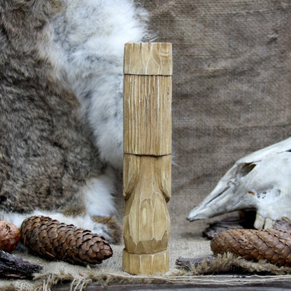 Back view of Chernobog Slavic wooden idol 18 cm