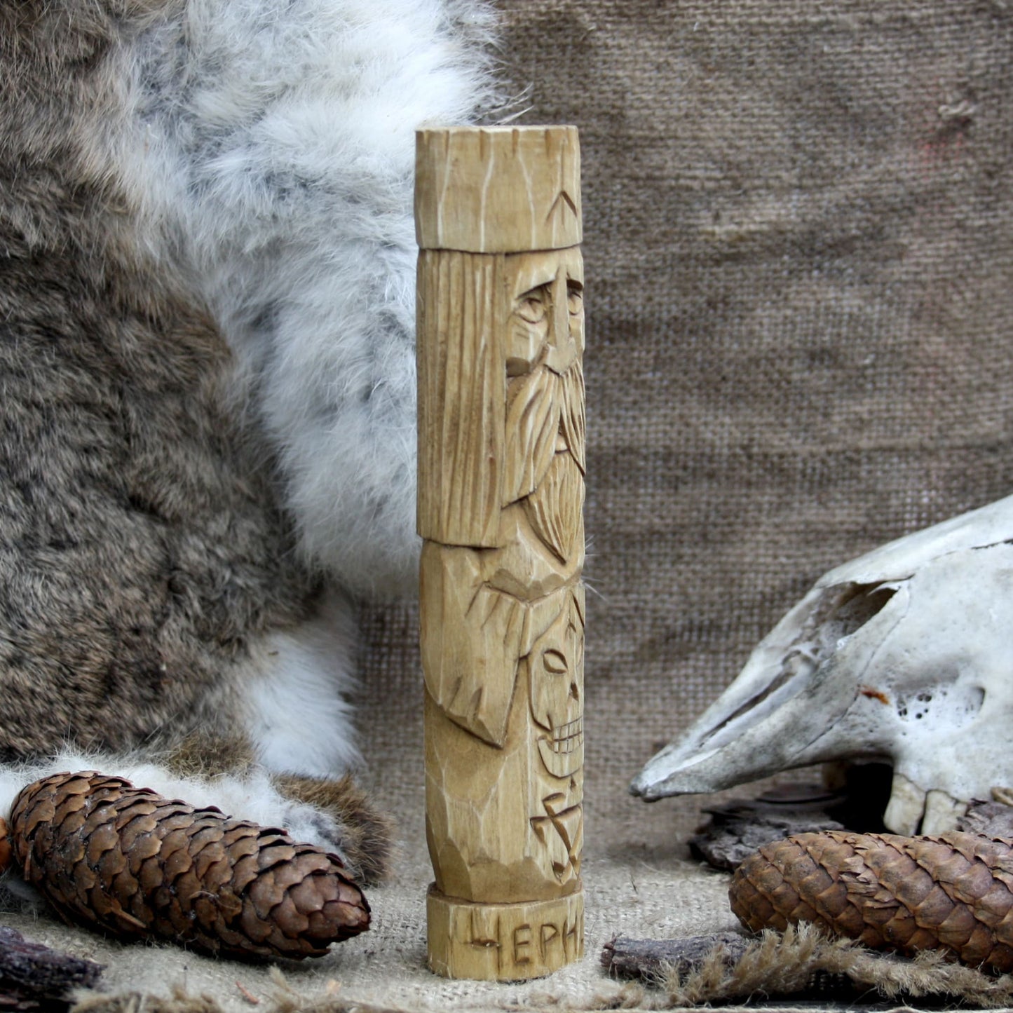 Right side of Chernobog Slavic wooden idol 18 cm