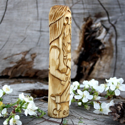 Creidhne Celtic god of metalworking 15cm hand-carved wooden statue side view