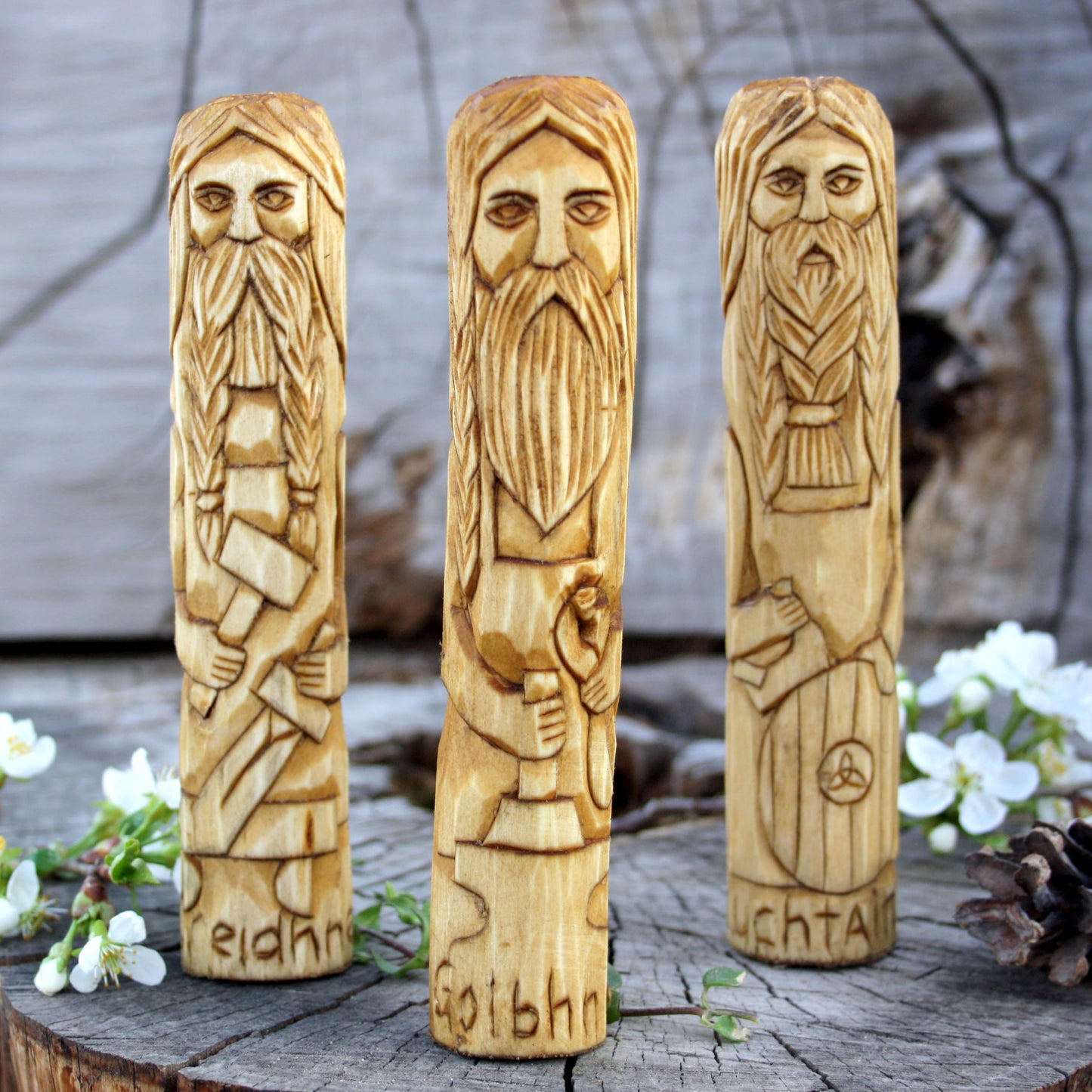 Creidhne with other 15cm Celtic gods hand-carved wooden statues