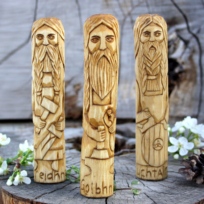Creidhne with other 15cm Celtic gods hand-carved wooden statues
