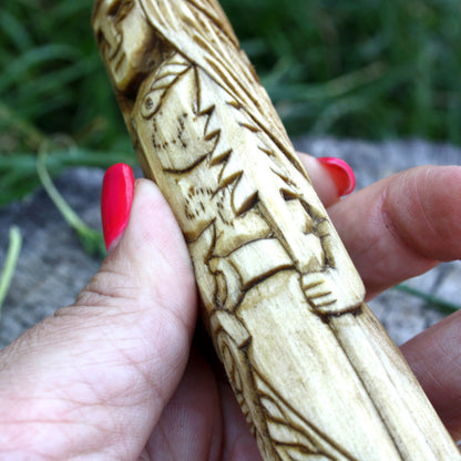 Cú Chulainn 15cm hand-carved Celtic wooden statue held in hand