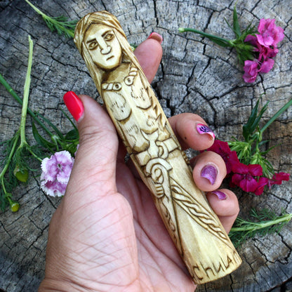 Cú Chulainn Celtic demigod 15cm hand-carved wooden statue in natural setting