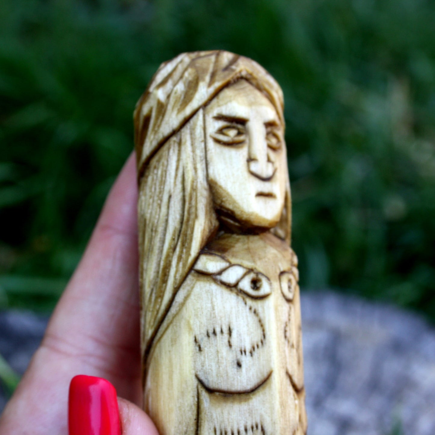 Cú Chulainn Celtic warrior 15cm wooden statue carving detail held in hand