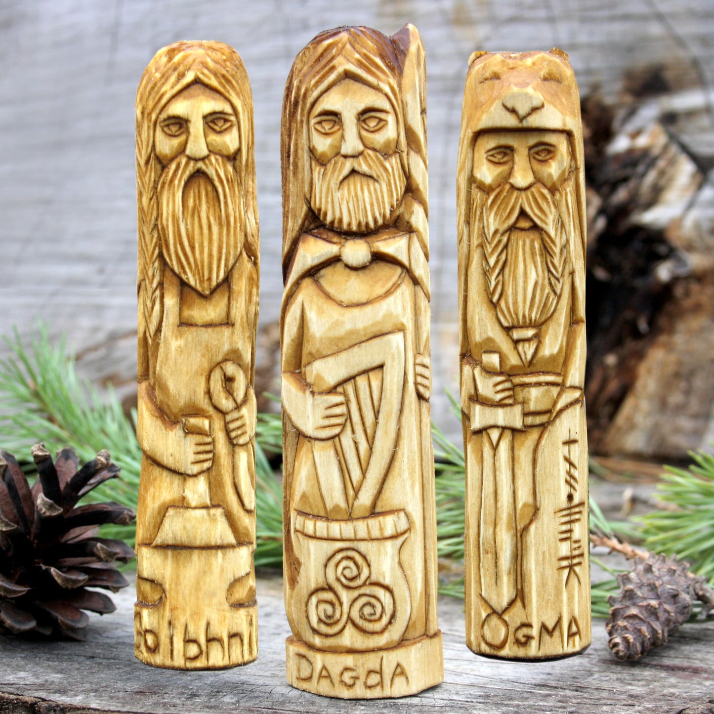 Dagda with other 15cm Celtic gods hand-carved wooden statues