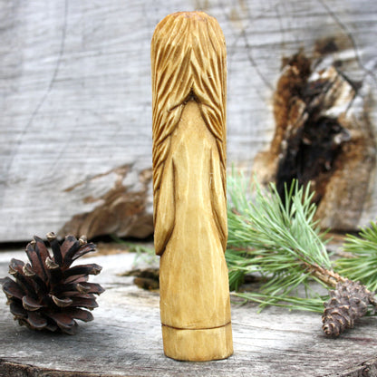 Danu Celtic goddess 15cm hand-carved wooden statue back view