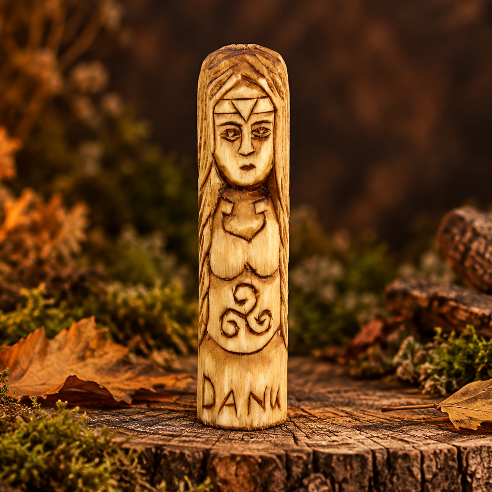 10 cm hand-carved wooden Danu figurine from the Celtic gods collection