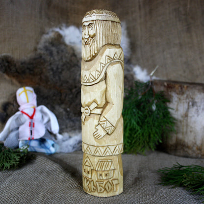 Left side of Dazhbog Slavic God wooden statue handcrafted from linden wood