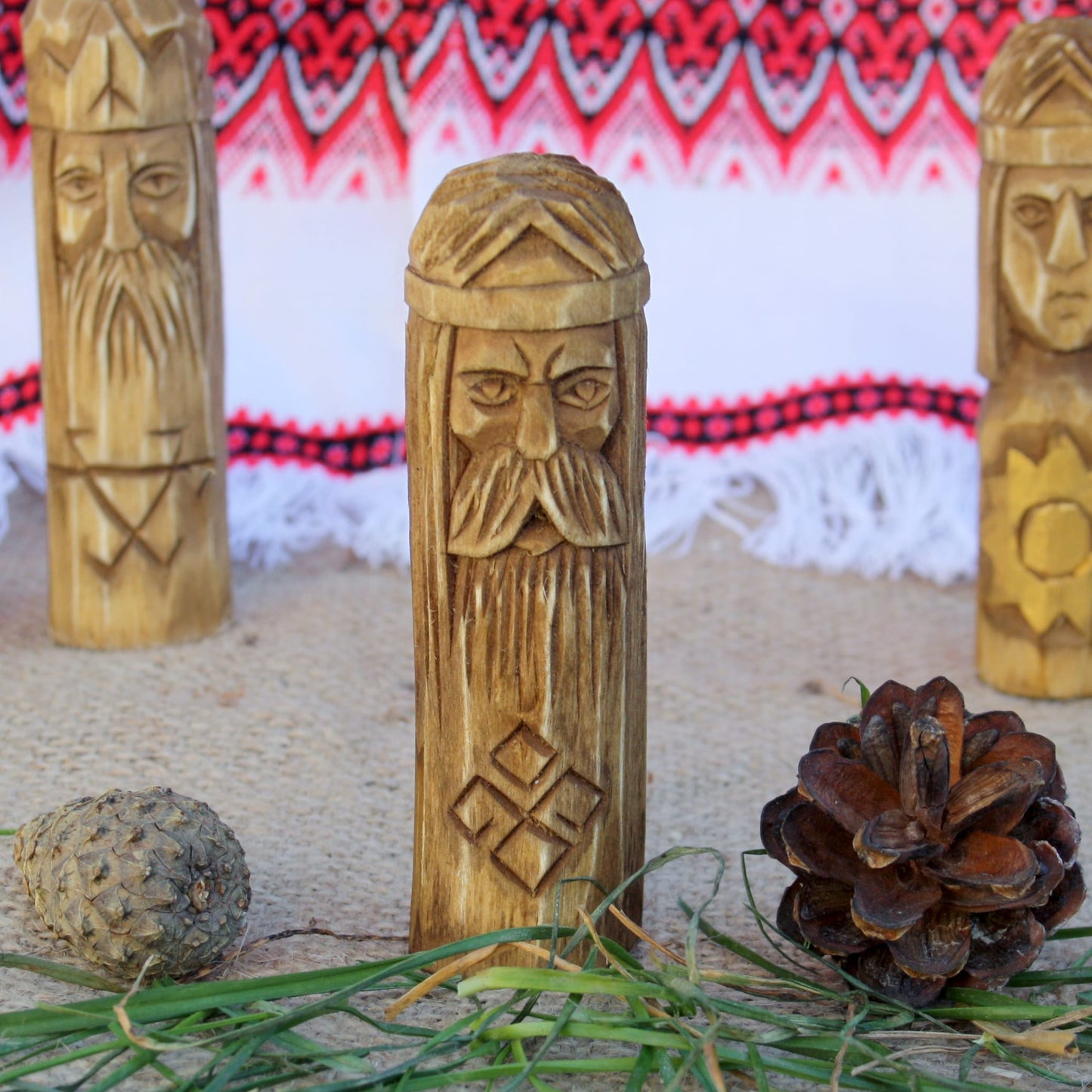 Dazhbog small Slavic sun god wooden idol 10 cm hand carved from linden wood